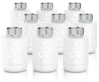 Produktbild von Brandson WLAN-Heizkörperthermostat 9er Set mit App-Steuerung, 7-Tage-Programm, LED-Display, Drehregler, Fenster-Offen-Erkennung, Frostschutz, Heizungsthermostat, 9 Stück, weiß