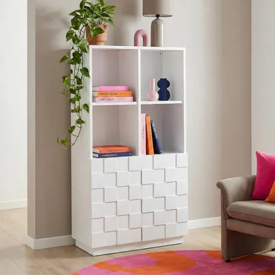Produktbild von Highboard ‘Bopibobro’ mit 2 Türen 3D-Front 4 Fächer 118 x 64 x 30 cm Weiß