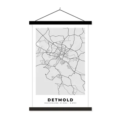 Produktbild von MuchoWow® Textilposter Deutschland - Karte - Detmold - Karte - Stadtplan 40x60 cm mit schwarzem Rahmen - Wanddekorationen