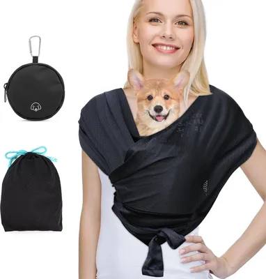 Immagine prodotto di Borsa per animali domestici con doppia tracolla - design a mani libere - riduce il mal di schiena - borsa per l'addestramento - cani e gatti - taglia M