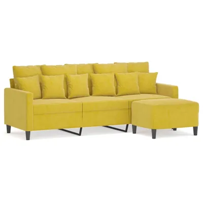 Image de Canapé à 3 places avec repose-pieds jaune 180 cm velours