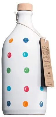 Obrázek produktu pro Frantoio Muraglia, keramická nádoba s extra panenským olivovým olejem, objem 500 ml, středně intenzivní, ovocná chuť, ručně vyrobená a zdobená našimi uměleckými řemeslníky z Apulie