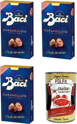 Produktbild von Baci Perugina Bijou Caramellato alle mandorle Karamellisierte Mandeln 3x 200gr + Italian Gourmet polpa 400g