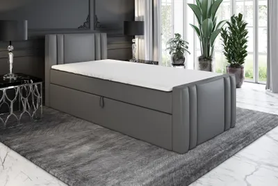 Produktbild von Boxspringbett, Jugendbett KLAUS 90x200 (Links) mit Bettkästen, Bonell-Matratze und Topper. Farbe: Grau