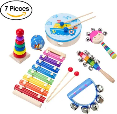Produktbild von Kinder Musikinstrument Set Holz Percussion Toys Musik Early Education Geschenk，(7 Stück / Set）
