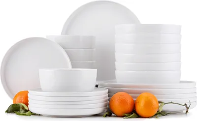 Produktbild von Konsimo VICTO obedový servis misa dezertný tanier polievkový tanier pre 6 osôb (24 tanierov), biela farba, keramika, Loft, 20 cm | 27 cm | 18,5 cm | 14,5 cm