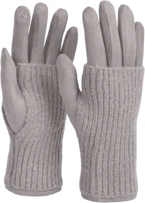 Produktbild von styleBREAKER Damen 3-in-1 Touchscreen Stoff Handschuhe Stulpe, Hellgrau