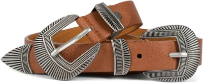 Produktbild von styleBREAKER Damen Vintage Gürtel mit doppelter verzierter Schnalle im Western Style, B-Low Belt, Taillengürtel, kürzbar 03010105