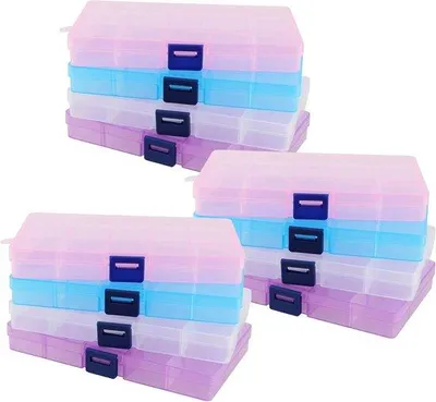 Produktbild von 15-Fach Plastikbox mit verstellbaren Fächern für Schmuck und Hobbyzubehör