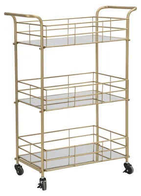 Image de Chariot Glam Ret. En Métal Doré Avec 3 Étagères Miroir, 60 X 30,5 X 80 Cm - Accessoire De Mobilier Design