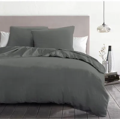 Image de parure de lit 3 pièces microfibre, 82 g - 240 x 260 cm - Gris anthracite