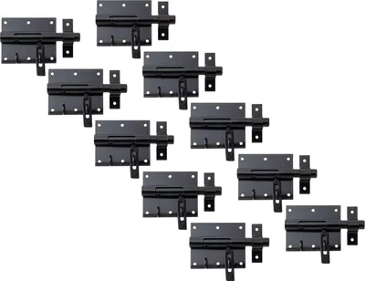 Image de Alberts 863425 Verrou de serrure à boulon, avec boucle fixée, revêtement plastique noir, plaque 95 x 79 mm, Ø du boulon 15,5 mm, longueur totale 135 mm, set de 10 pièces