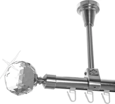 Produktbild von Innenlauf Edelstahl Look Gardinenstange 20mm Deckenträger 1-läufig Kristall Disco Kugel, Länge wählbar D51 E87 I