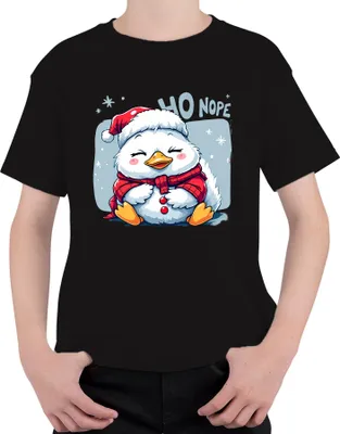 Produktbild von HO NOPE niedlicher Weihnachts Pinguin Cartoon Kawaii süß lustig Uni Kinder T-Shirt, Schwarz, 152
