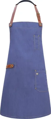 Produktbild von Karlowsky Latzschürze JEANS-STYLE mit Leder Tasche 71 x 80 cm unisex Polyester/Baumwollmix-Rindsleder vintage blue
