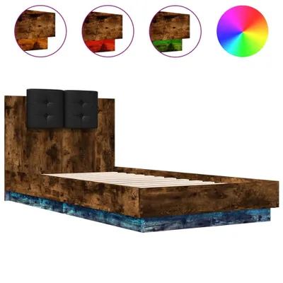 Produktbild von Bettgestell mit Kopfteil und LED-Leuchten Räuchereiche 75x190cm