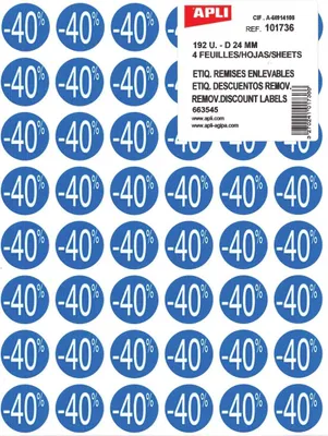Produktbild von Apli - Agipa Rabattetikett -40 %, blau, Packung à 192 Stück, abnehmbar
