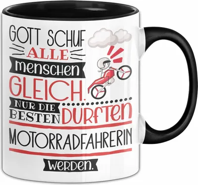 Produktbild von Motorradfahrerin Geschenk Becher Tasse Gott Schuf Alle Menschen Gleich Nur Die Besten Durfeten Motorradfahrerin Werden Geschenkidee Lustig (Schwarz)