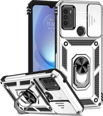 Produktbild von Moto G50 Hülle mit Schiebe Kamera Schutz und Ringhalter Ständer Robust Rüstung Schutzhülle für Motorola Moto G50 Silber
