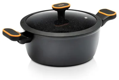 Image de Casserole en fonte - Avec couvercle en verre - 24 cm - 4,2 litres - Revêtement antiadhésif - Noir