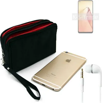 Produktbild von TOP SET kompatibel mit Oppo Reno8 Handy Hülle Gürteltasche schwarz + Kopfhörer Travel Bag Travel-Case mit Diebstahlschutz praktische Schutz Hülle