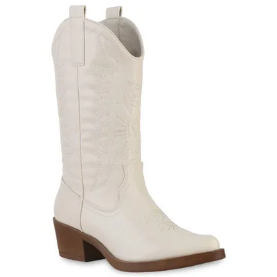 Produktbild von VAN HILL Damen Cowboystiefel Stiefel Stickereien Schuhe 840208, Farbe: Beige, Größe: 37