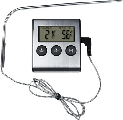 Produktbild von Digitales Bratenthermometer mit Alarmfunktion bei Erreichen der eingestellten Temperatur, Timer, Temperaturmessung bis 250°C, Batteriebetrieben
