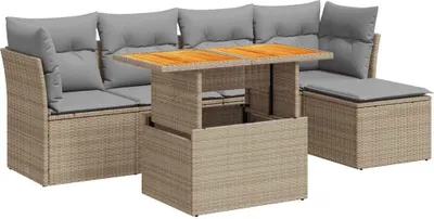 Produktbild von 6-tlg. Garten-Sofagarnitur mit Kissen Beige Poly Rattan
