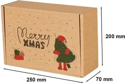 Image de Boîte cadeau de Noël pliable, rainurée, 250 x 200 x 70 mm, impression « Merry Xmas »