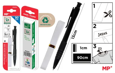 Produktbild von Etykiety naprasowanki do oznaczania ubrań z długopisem