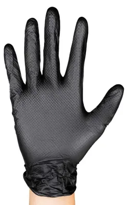 Productafbeelding van JBM zwarte wegwerphandschoenen van nitril, 7.0 mil, met diamantenstructuur, 100 stuks, zwart, maat L, zwart, maat L