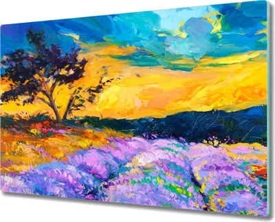 Produktbild von Coloray Herdabdeckplatte 80x52 cm Schneidebrett Kochplattenabdeckung Küchenbrett Hackbrett - Baum Sonnenuntergang Himmel