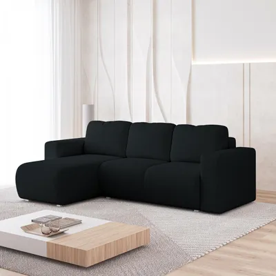 Produktbild von Masseno Ecksofa RINOVA mit Schlaffunktion L-Form, Sofa mit Bettkasten, Wohnzimmersofa, Couch, Soffa, Bettsofa, Couchgarnitur- Schwarz, QUELLE 100