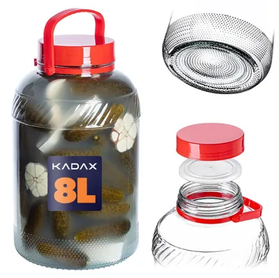 Image de Bocal en verre KADAX de 8 litres avec couvercle et poignée, destiné à la fermentation du chou pour les cornichons