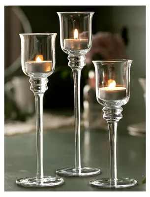Produktbild von 3 Glas-Kerzenhalter, Windlicht, Set 18, 22, 25 cm hoch, Teelichthalter, Kerzengläser, Dekoglas