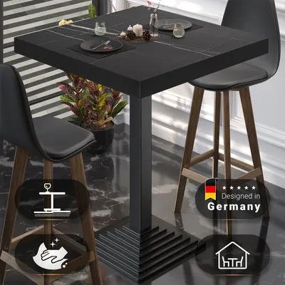 Produktbild von BPY | Bistro Stehtisch | 70 x 70 x 114 cm | Schwarzer Rand | Quadratisch | Schwarz Marmor / Schwarz | Gastro Steh Tisch Restaurant