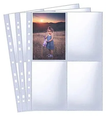 Produktbild von 30 Pack 240 Taschen A4 Foto Hüllen für A4 2/3/4 Ringbuch, Transparente Postkartenhüllen, 4 Fächer, Doppelseitiger 4 Taschen Foto Seitenschutz, Top Loading Fotoalbum Nachfüllseiten(109x153 mm)