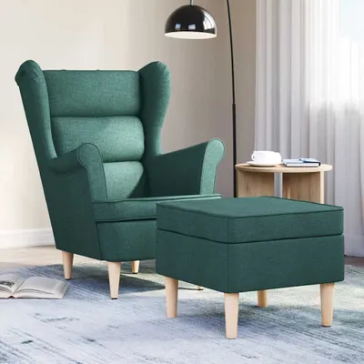 Image de Maison Exclusive - Fauteuil avec repose-pieds, tissu vert foncé
