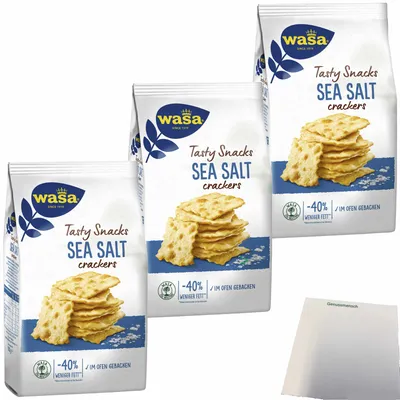 Produktbild von Wasa Tasty Snacks Crackers Meersalz 3er Pack (3x180g Packung) + usy Block