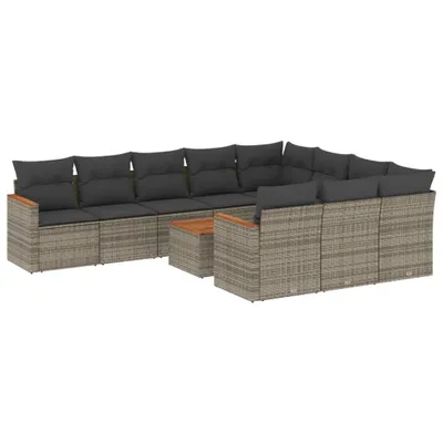 Produktbild von vidaXL 11-tlg. Garten-Sofagarnitur mit Kissen Grau Poly Rattan