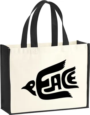 Produktbild von Huuraa Jutetasche Peace Friedenstaube 21 Liter Black Jute und Baumwolle Einkaufstasche Geschenkidee