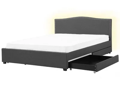 Obrázek produktu pro BELIANI Čalouněná postel s úložnou šedobílou LED 180 x 200 cm s čalouněnou čelní deskou