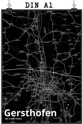 Produktbild von Mr. & Mrs. Panda Bild Gersthofen DIN A1 - Geschenk, Wandbild, Posterdruck, drucke, Stadt Dorf Karte Landkarte Map Stadtplan, Kunstdruck, Plakat