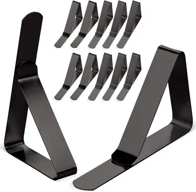 Produktbild von Professionelle Tischdeckenklammern, 12 Stück, Edelstahl, Schwarz, 7,5 x 4,5 cm, für Tischplatten mit einer Dicke von 2,5–4,5 cm, rostbeständig