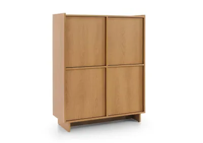 Produktbild von BETTSO Highboard SUNA Japandi Schrank Kommode hoch Eiche Caramel grifflos Wohnzimmer, 4 Türen, 8 Fächer, 98x124x39 cm, Saugroboter-geeignet