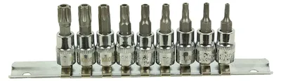 Obrázok produktu pre Sada Torx nástrčných hlavíc s bitom - kľúčov, 1/4'', T10 - T50, 9ks, Kroftools