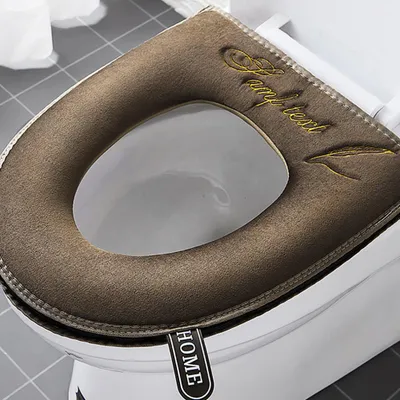 Produktbild von 1 Stück dickerer WC-Sitzbezug mit Griff, WC-Deckelbezugkissen, weich, dick, waschbar, passend für alle ovalen WC-Sitze, Grau