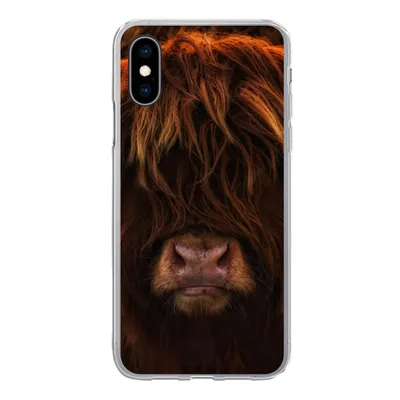 Produktbild von MuchoWow® Handyhülle Schutzhülle Hülle für iPhone X Schottischer Highlander - Kuh - Schwarz - Porträt Silikon Softcase Handy Hülle - Handyhülle