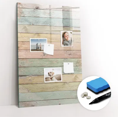 Produktbild von Magnetische Wandtafel - Schwarzer Marker + Schwamm + Magnete - 60 x 90 cm - Pastellfarbene Tafeln