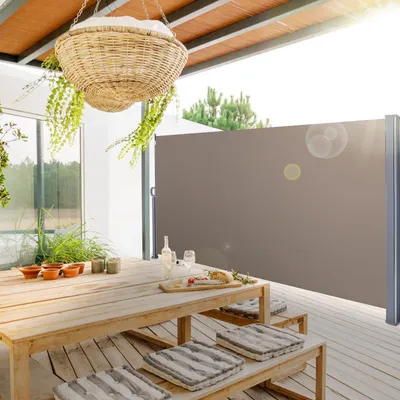 Produktbild von Jiubiaz Seitenmarkise Ausziehbare Alu Seitenmarkise Garten Markise Sonnenschutz Regenschutz 180x300 Braun